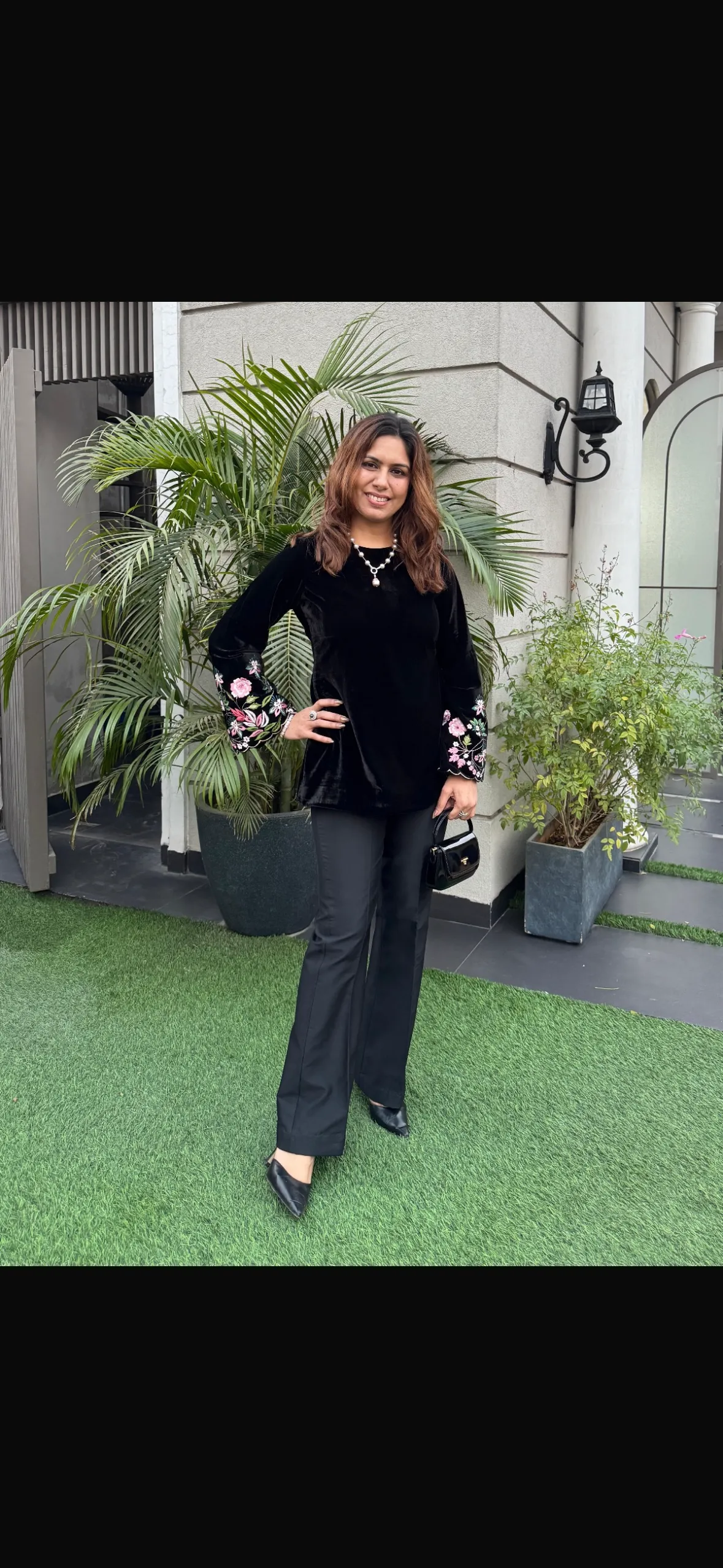 Velvet Top Co-ord Set With Silk Bell Bottoms